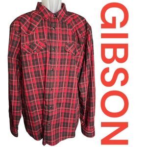 Gibson Men's Plaid Long Sleeve Western Button-Down Shirt Red Black Size 2XL
